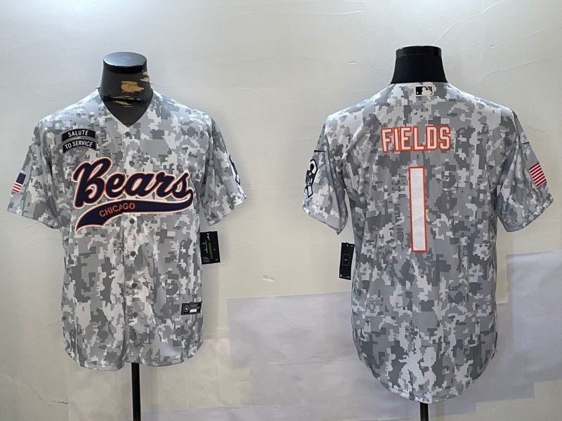 Men Chicago Bears #1 Fields Nike Arctic Camo 2024 Salute to Service Limited NFL Jersey style 1